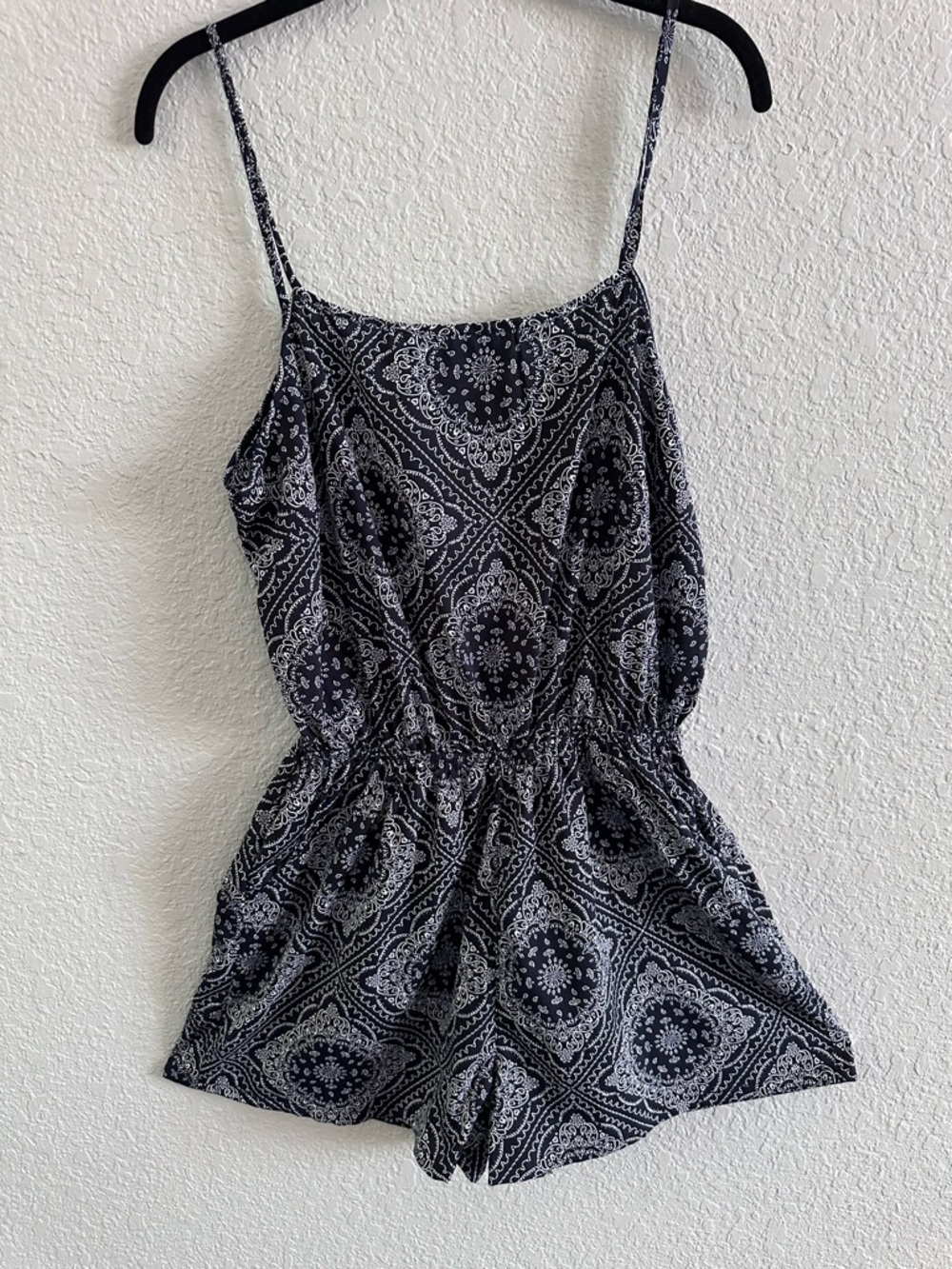 Atmosphere Navy White Bandana Print Romper Womens Size 14 Elastic Waist